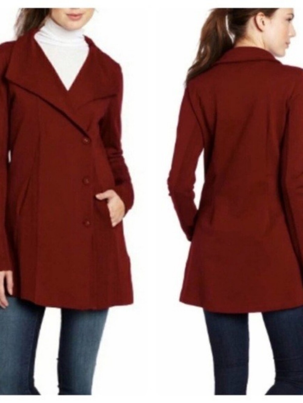 Lucky Brand Lucky Lotus Women's Burgandy Button-Front Sweater Coat L